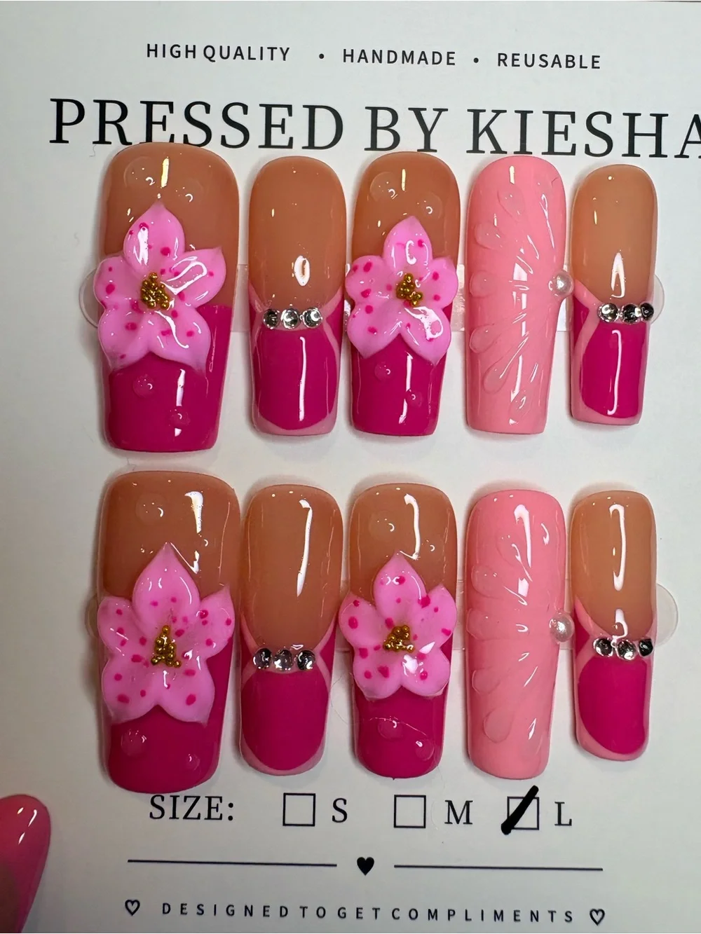 Handmade Pink Floral Press-On Nails